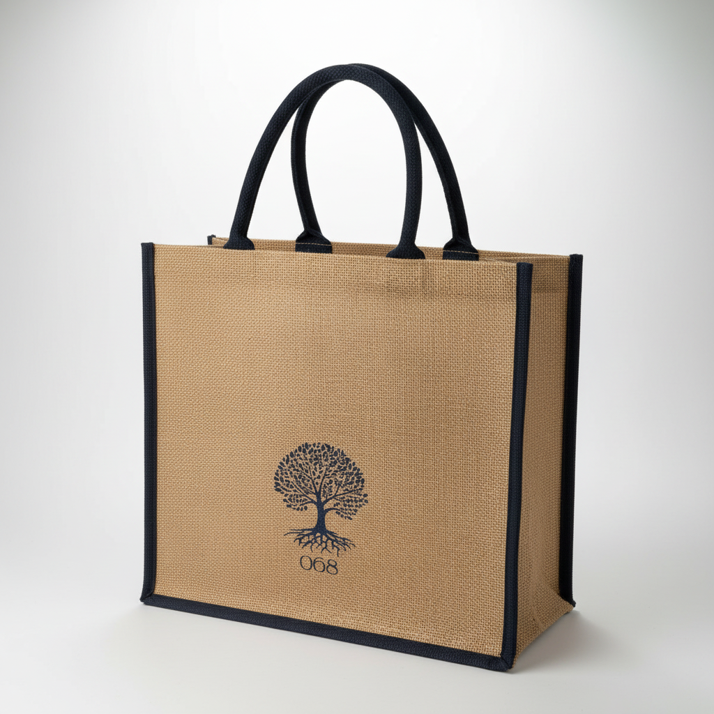 Nutmeg Navy Rope Handle "068" Jute Tote