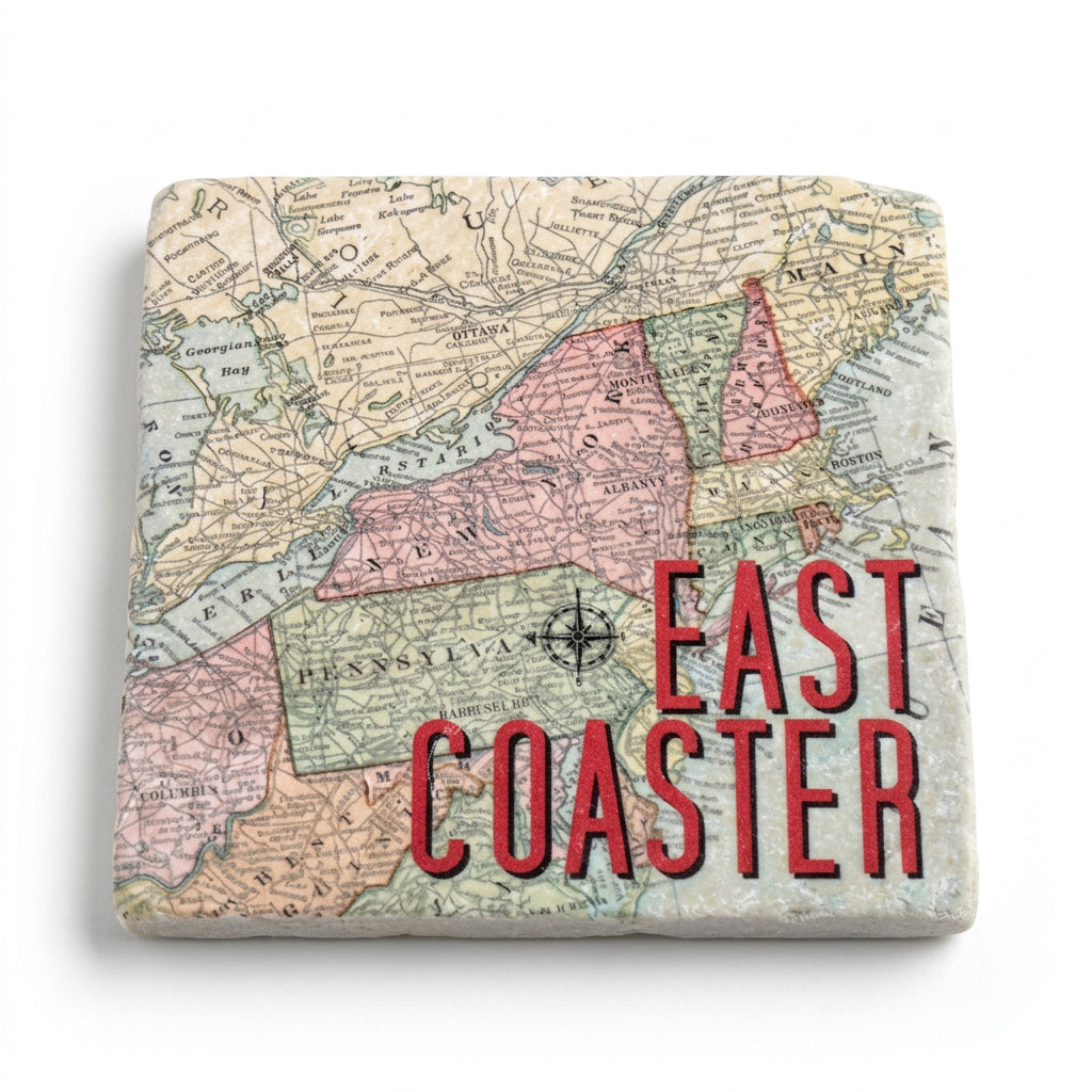 East Coast Vintage Map Tumbled Marble Coaster