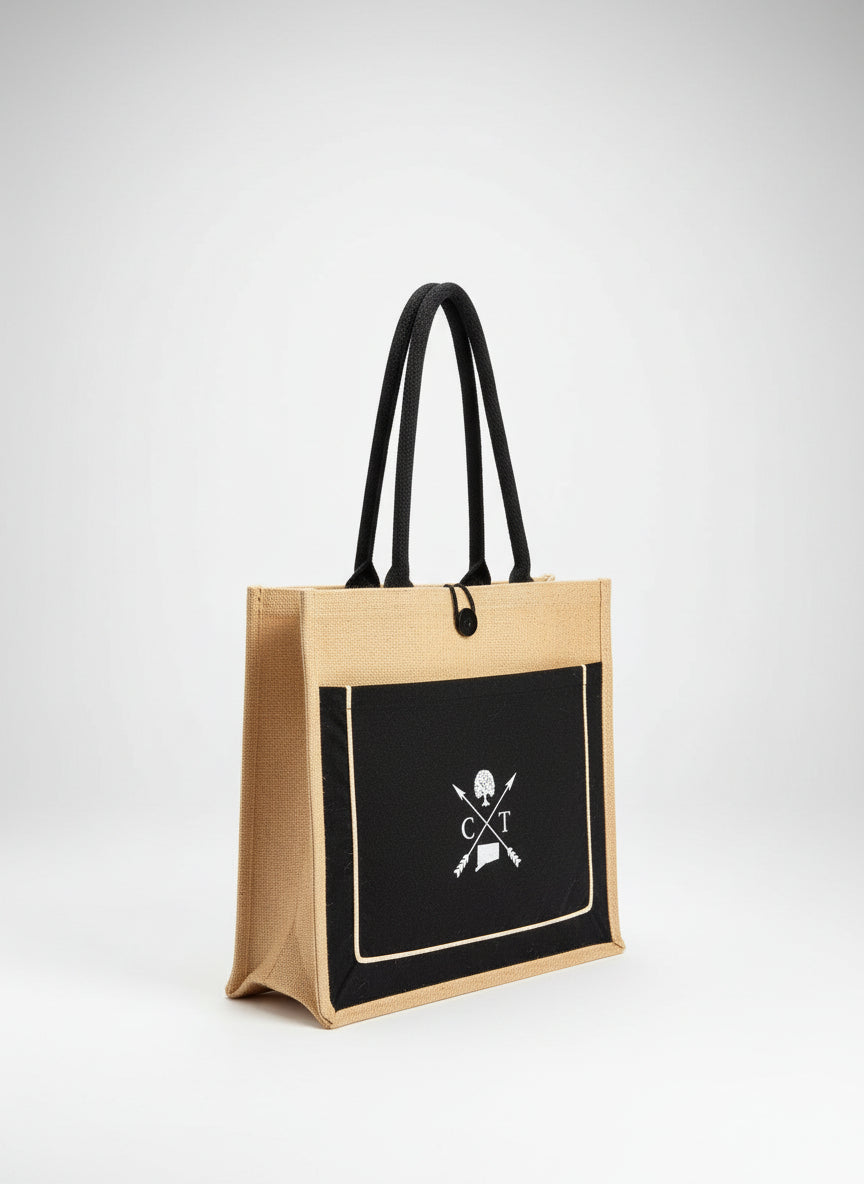 Extra Large Connecticut Black Jute Tote