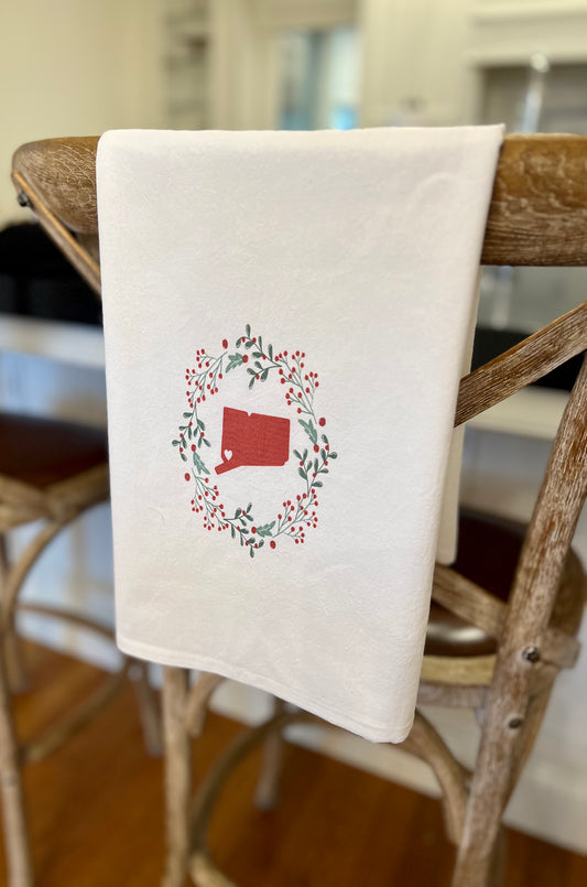 Connecticut Holiday Wreath Tea Towel - Exclusive Design