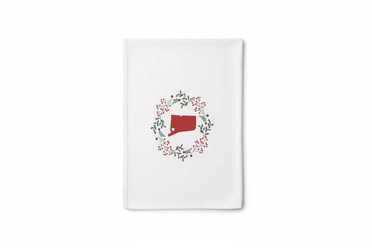 Connecticut Holiday Wreath Tea Towel - Exclusive Design
