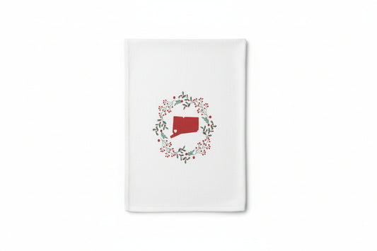 Connecticut Holiday Wreath Tea Towel - Exclusive Design