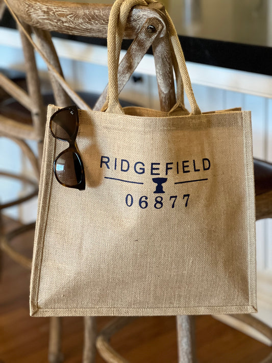 Natural Rope Handle Jute Tote - Ridgefield Cass Gilbert Fountain Design