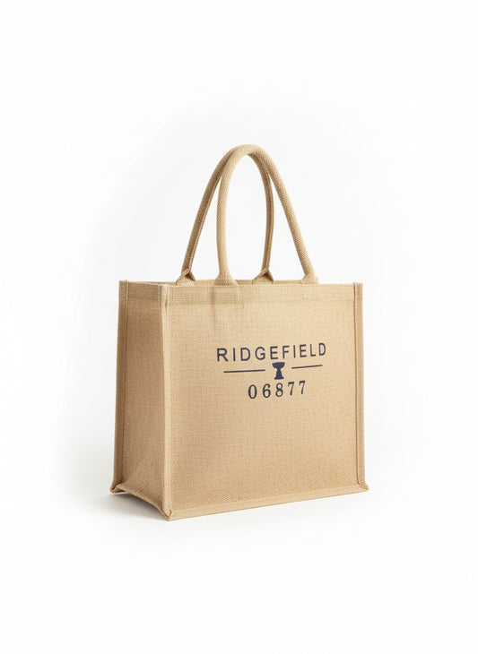 Natural Rope Handle Jute Tote - Ridgefield Cass Gilbert Fountain Design