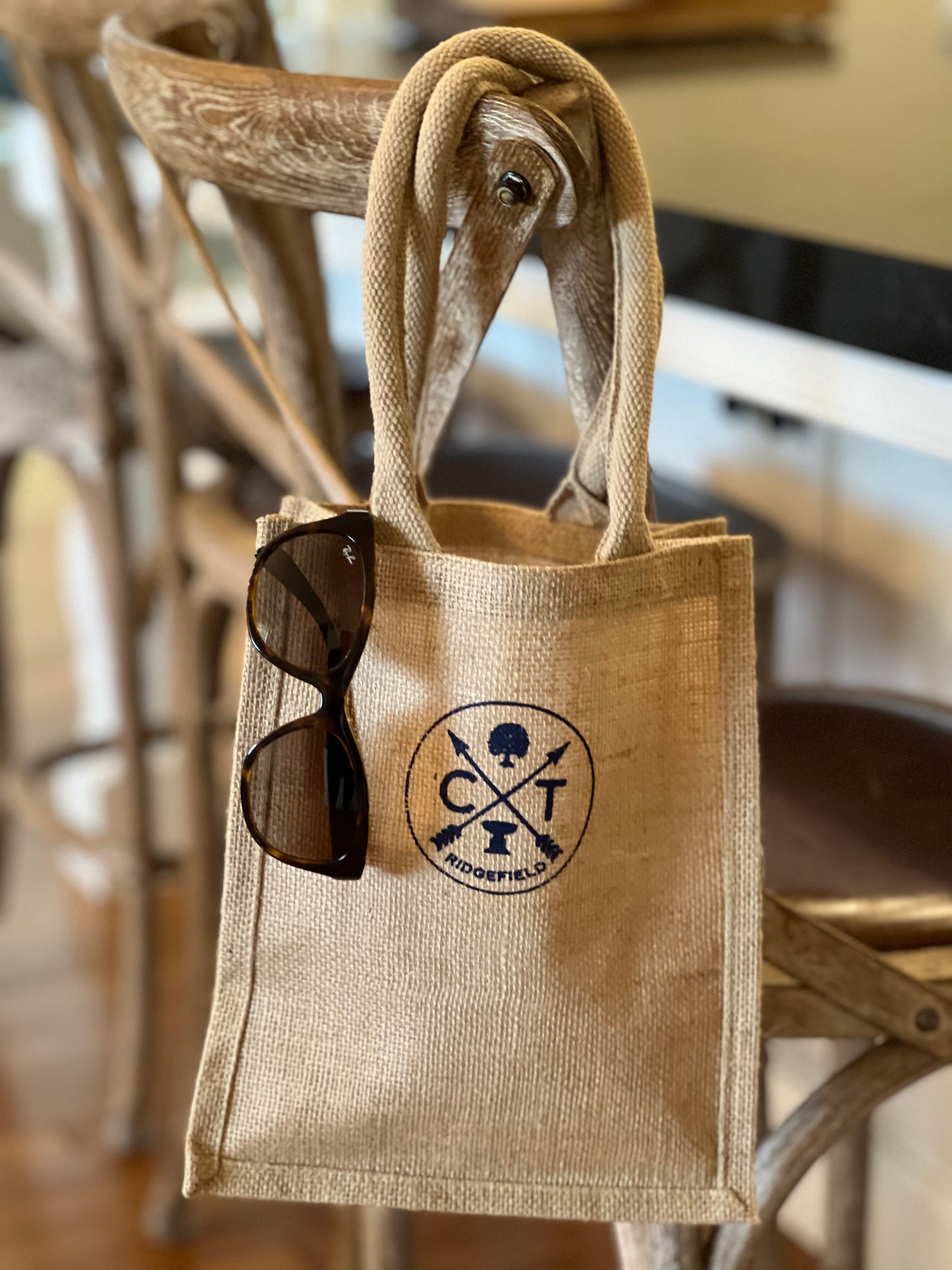 Iconic Ridgefield Design Circle Jute Tote