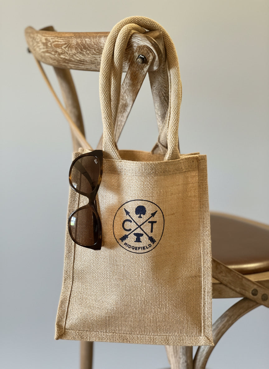 Iconic Ridgefield Design Circle Jute Tote