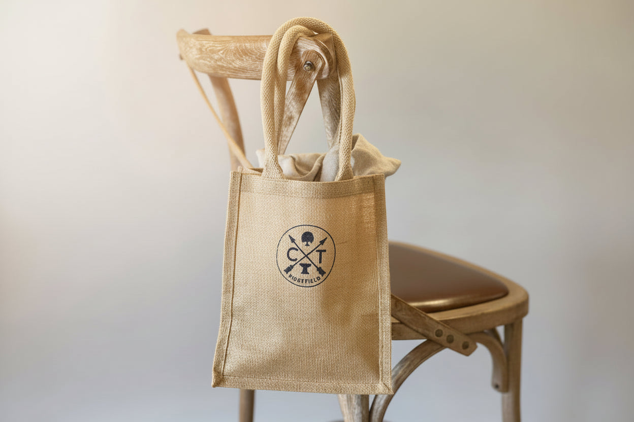 Iconic Ridgefield Design Circle Jute Tote