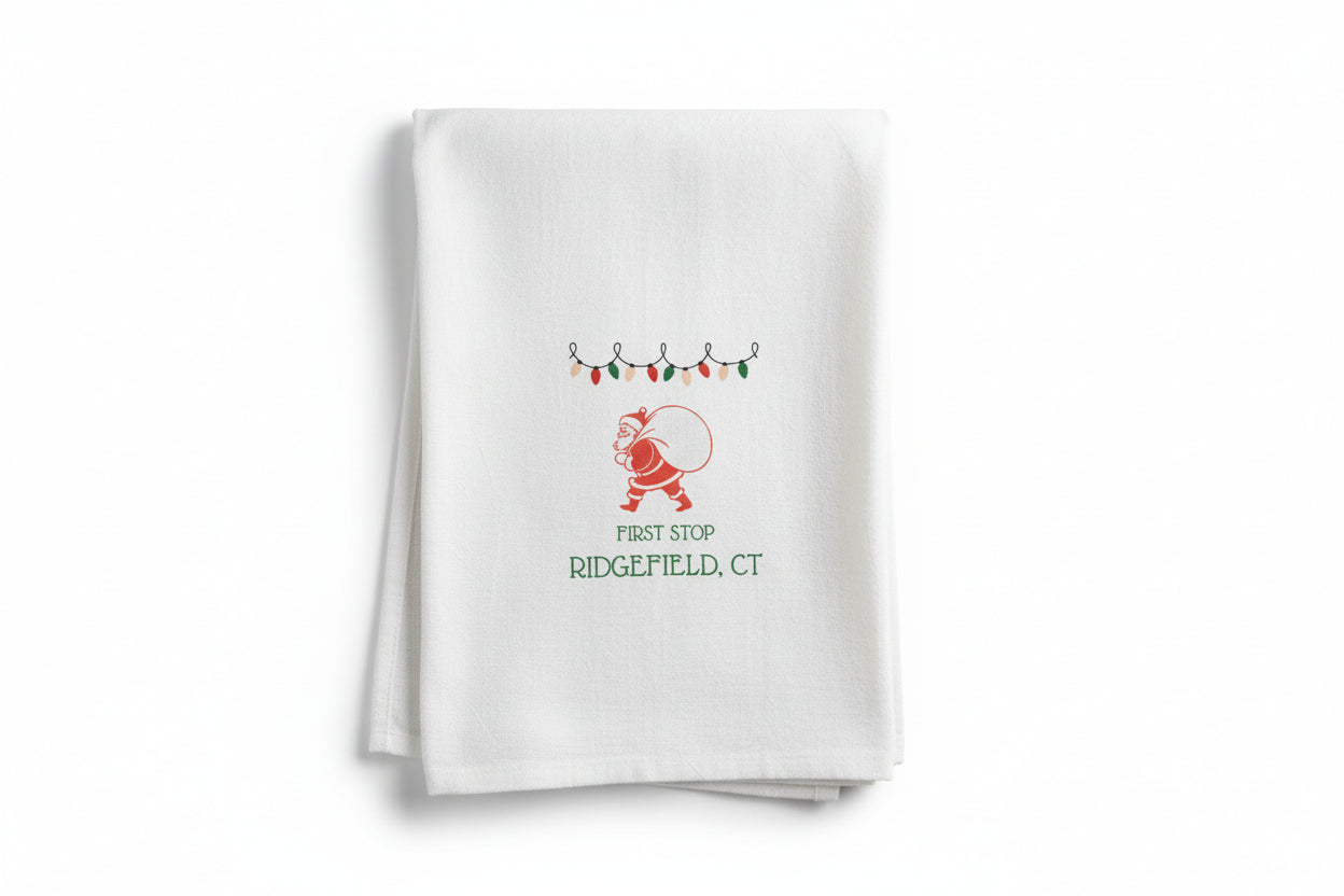 Santa First Stop Ridgefield Tea Towel - Exclusive Design
