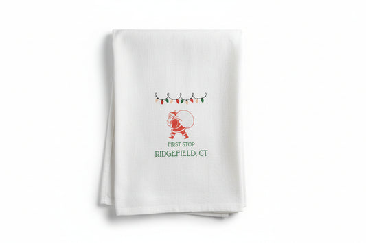 Santa First Stop Ridgefield Tea Towel - Exclusive Design