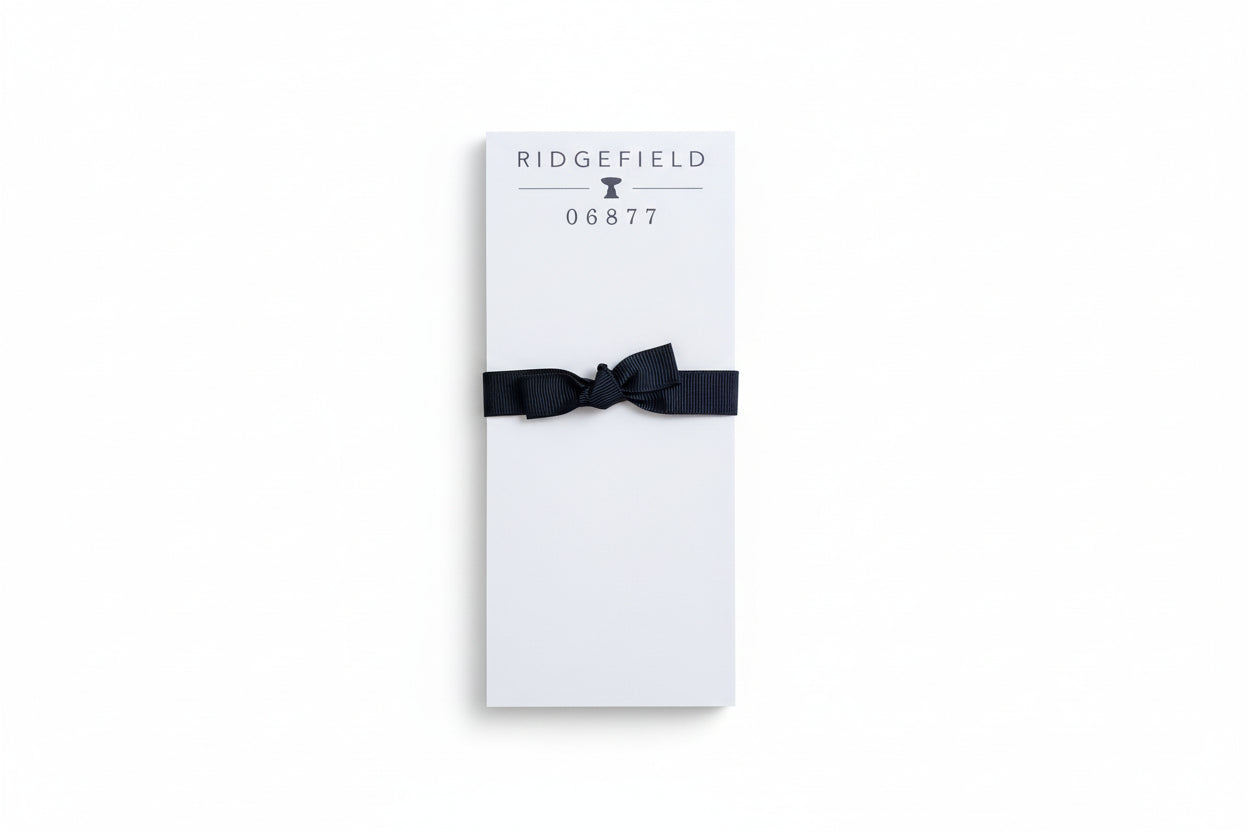 Ridgefield Connecticut note pad with zip code and Cass Gilbert fountain design - hometown gift