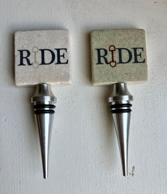 Equestrian Inspired Tumbled Marble Wine Bottle Stopper - "RIDE"