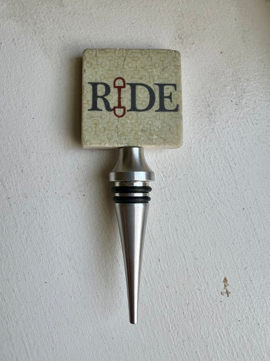 Equestrian Inspired Tumbled Marble Wine Bottle Stopper - "RIDE"