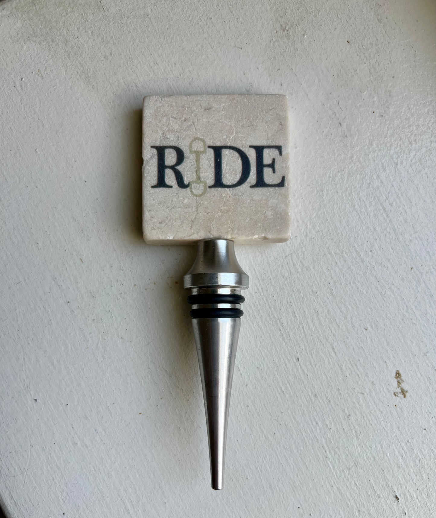 Equestrian Inspired Tumbled Marble Wine Bottle Stopper - "RIDE"