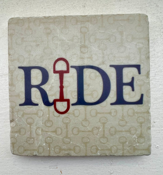 Equestrian Inspired Tumbled Marble Coaster - "RIDE"