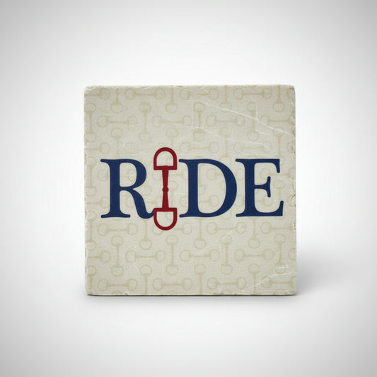 Equestrian Inspired Tumbled Marble Coaster - "RIDE"