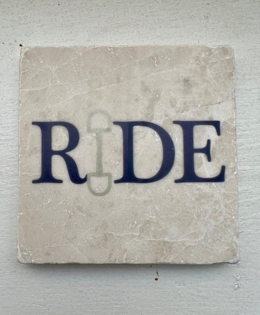 Equestrian Inspired Tumbled Marble Coaster - "RIDE"