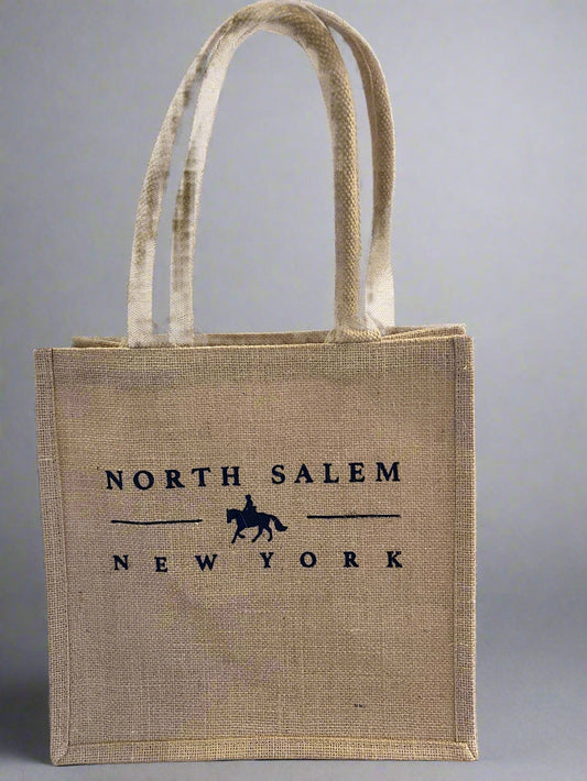 Natural Rope Handle Jute Tote - North Salem Horse & Rider Design