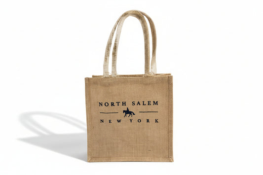 Natural Rope Handle Jute Tote - North Salem Horse & Rider Design