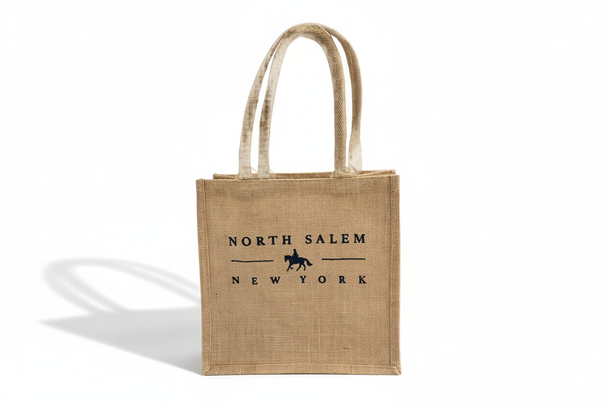 Natural Rope Handle Jute Tote - North Salem NY Horse & Rider Design