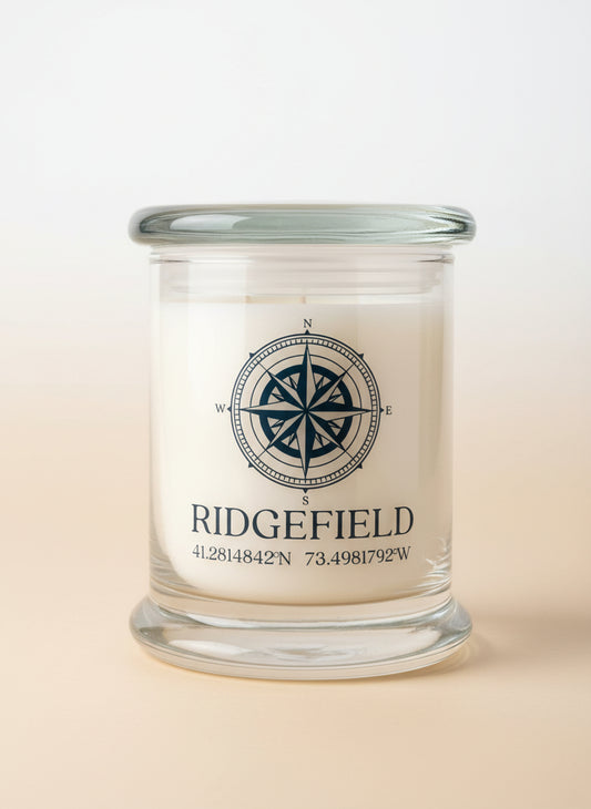 Hometown Ridgefield Latitude/Longitude Candle