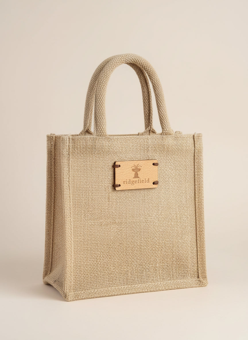 Mini Natural Rope Handle & Leather Jute Tote - Ridgefield Cass Gilbert Fountain Design