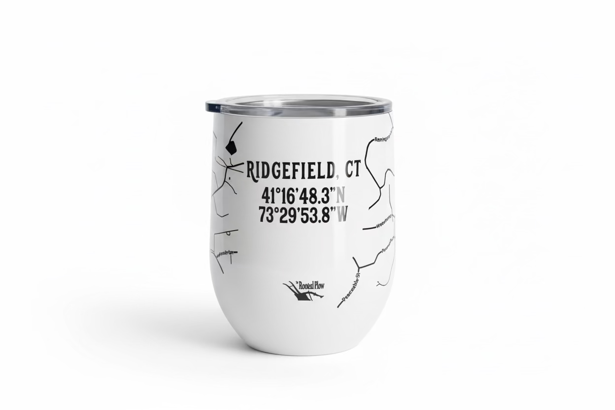 Ridgefield CT Map Wine Tumbler - 12 oz Insulated Stainless Steel