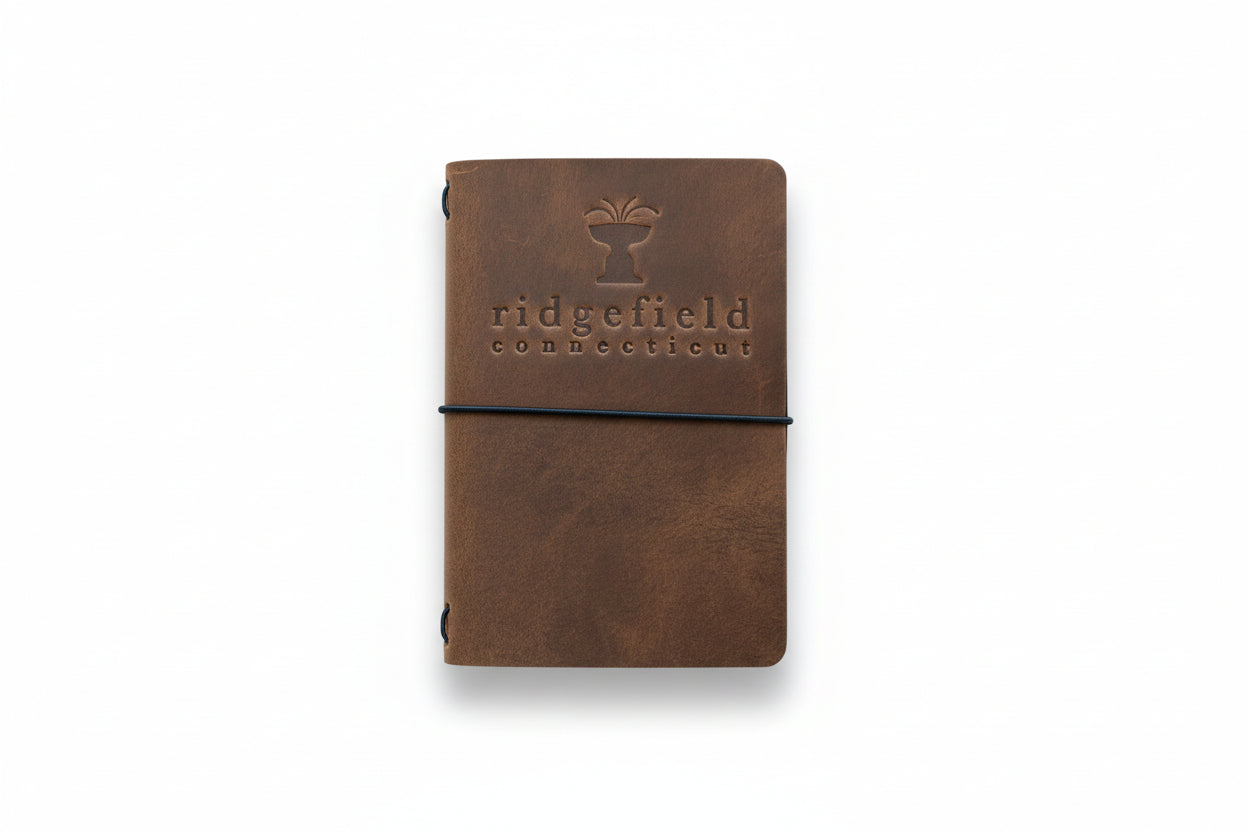 Ridgefield Connecticut leather journal with Cass Gilbert fountain design - hometown gift