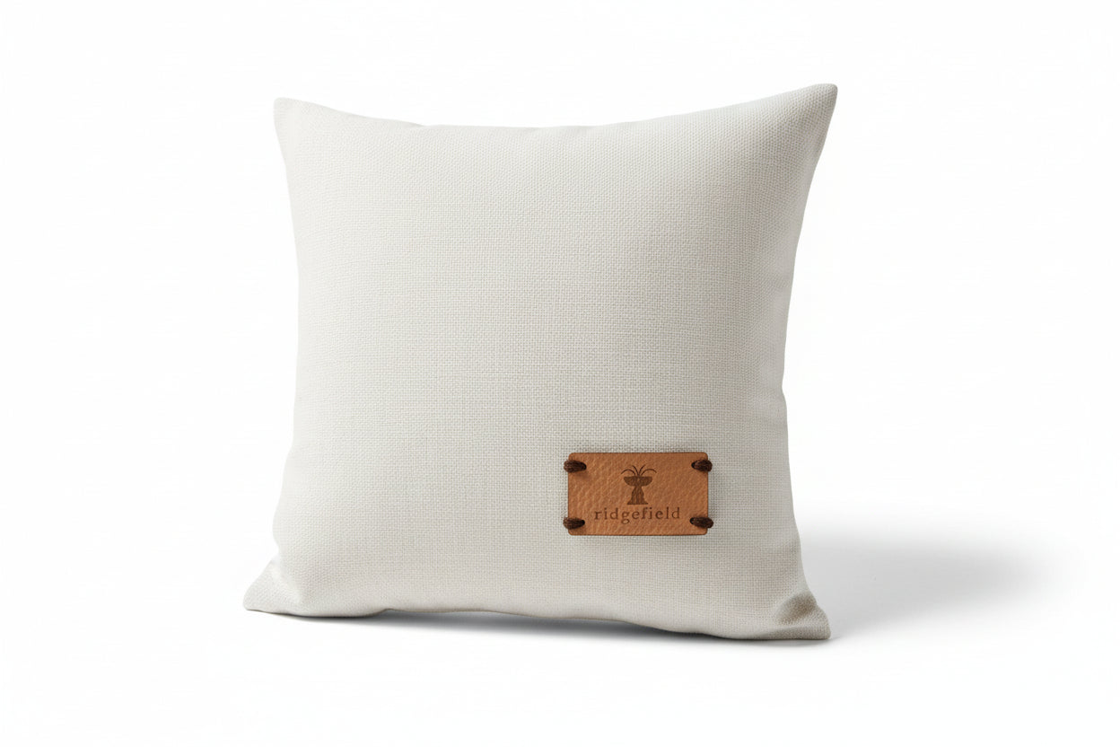 Ridgefield Connecticut decorative pillow with leather patch - hometown gift