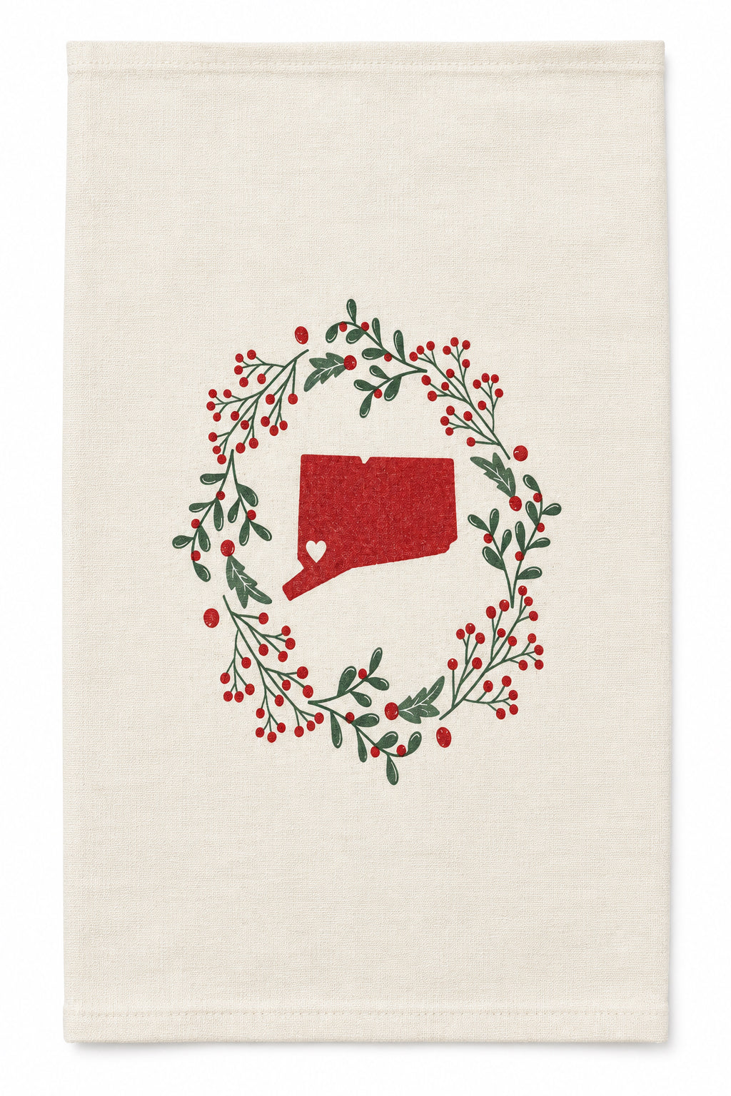 Connecticut Holiday Wreath Cotton Tea Towel