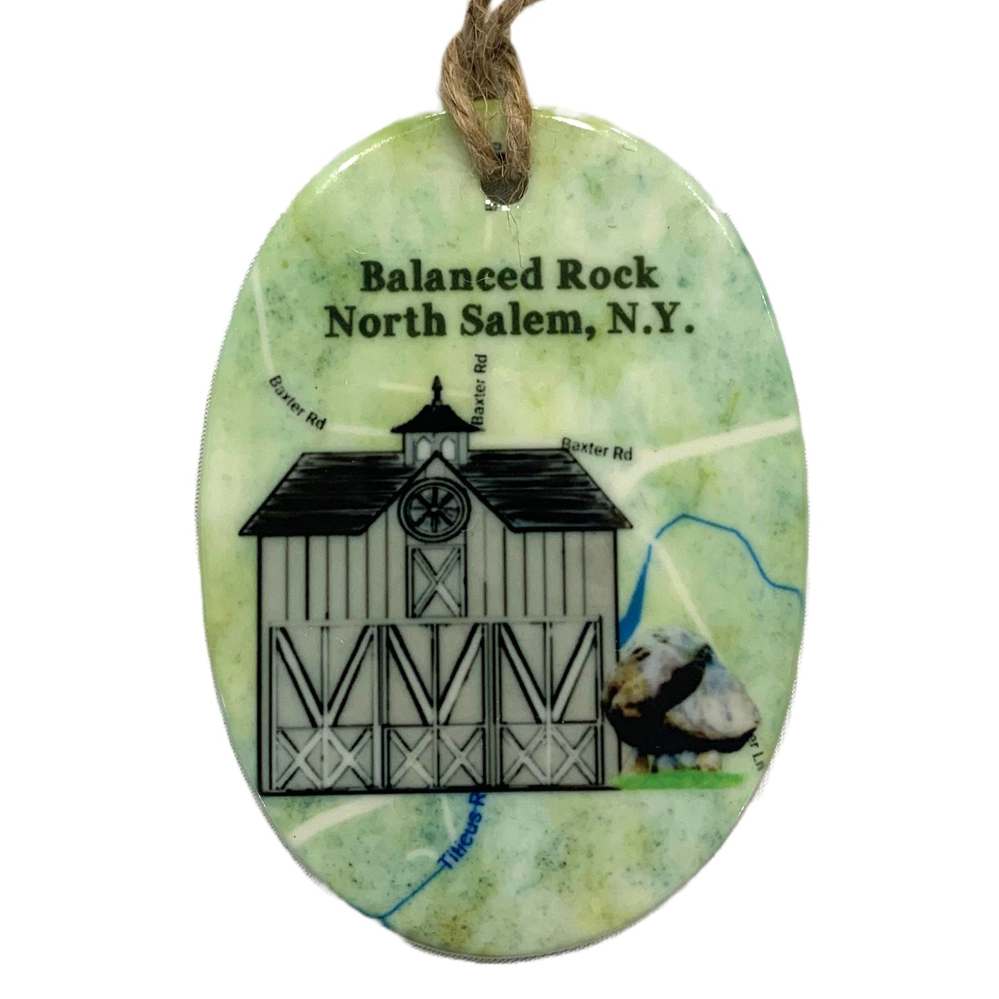 We collaborated with a woman-owned business in New Hampshire to create these unique ceramic ornaments, depicting Ridgefield's iconic Keeler Tavern and Cass Gilbert Fountain