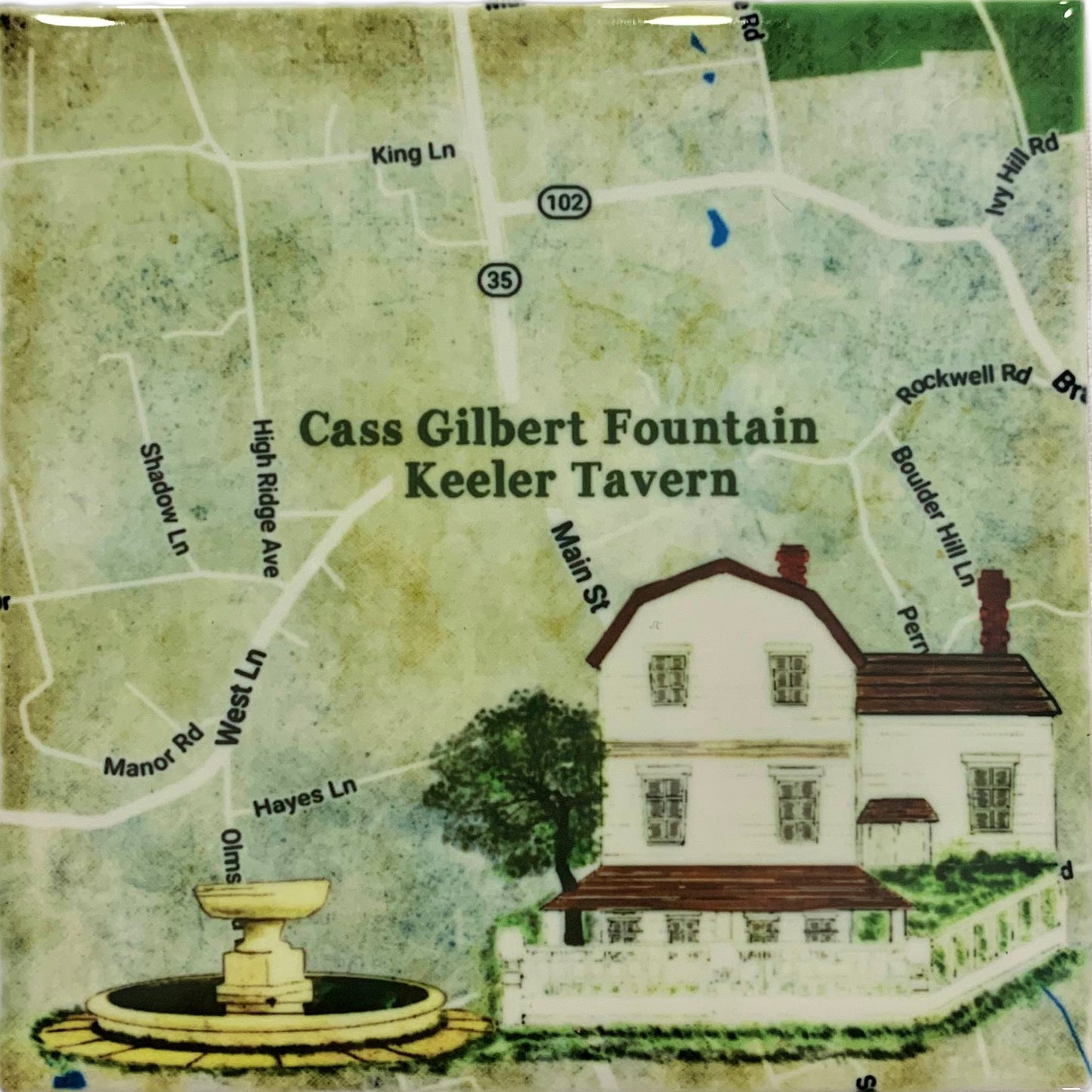 Ridgefield Main Street Art Tile Coasters - Set of 2