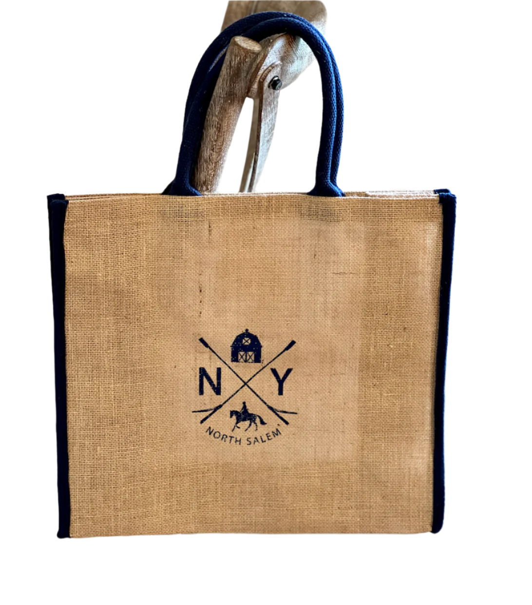Navy Rope Handle Jute Tote - Iconic North Salem Design