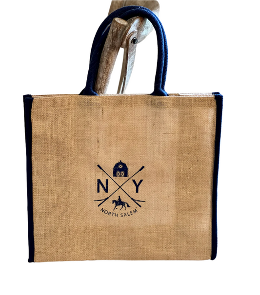 Navy Rope Handle Jute Tote - Iconic North Salem Design