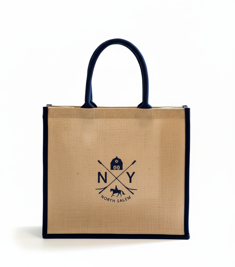 Navy Rope Handle Jute Tote - Iconic North Salem Design