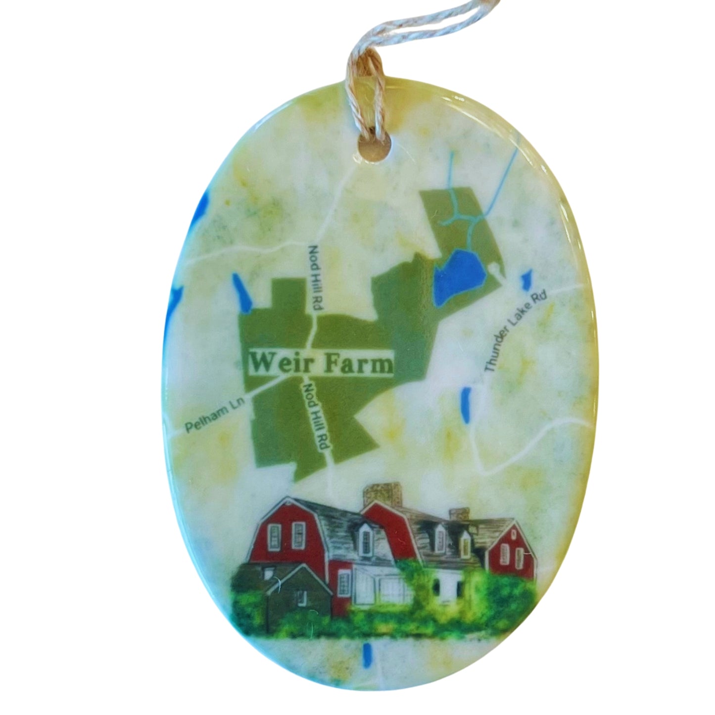 We collaborated with a woman-owned business in New Hampshire to create these unique ceramic ornaments, depicting Wilton Connecticut's Weir Farm, a National Historic Site.  Craft gift box included.  This design is a Rooted Plow exclusive.