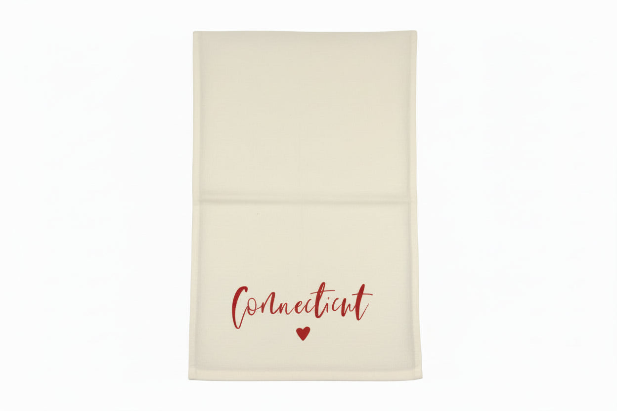Connecticut Love Beige Tea Towel - Connecticut Gift