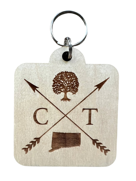 Iconic Connecticut Wood Cut Key Ring