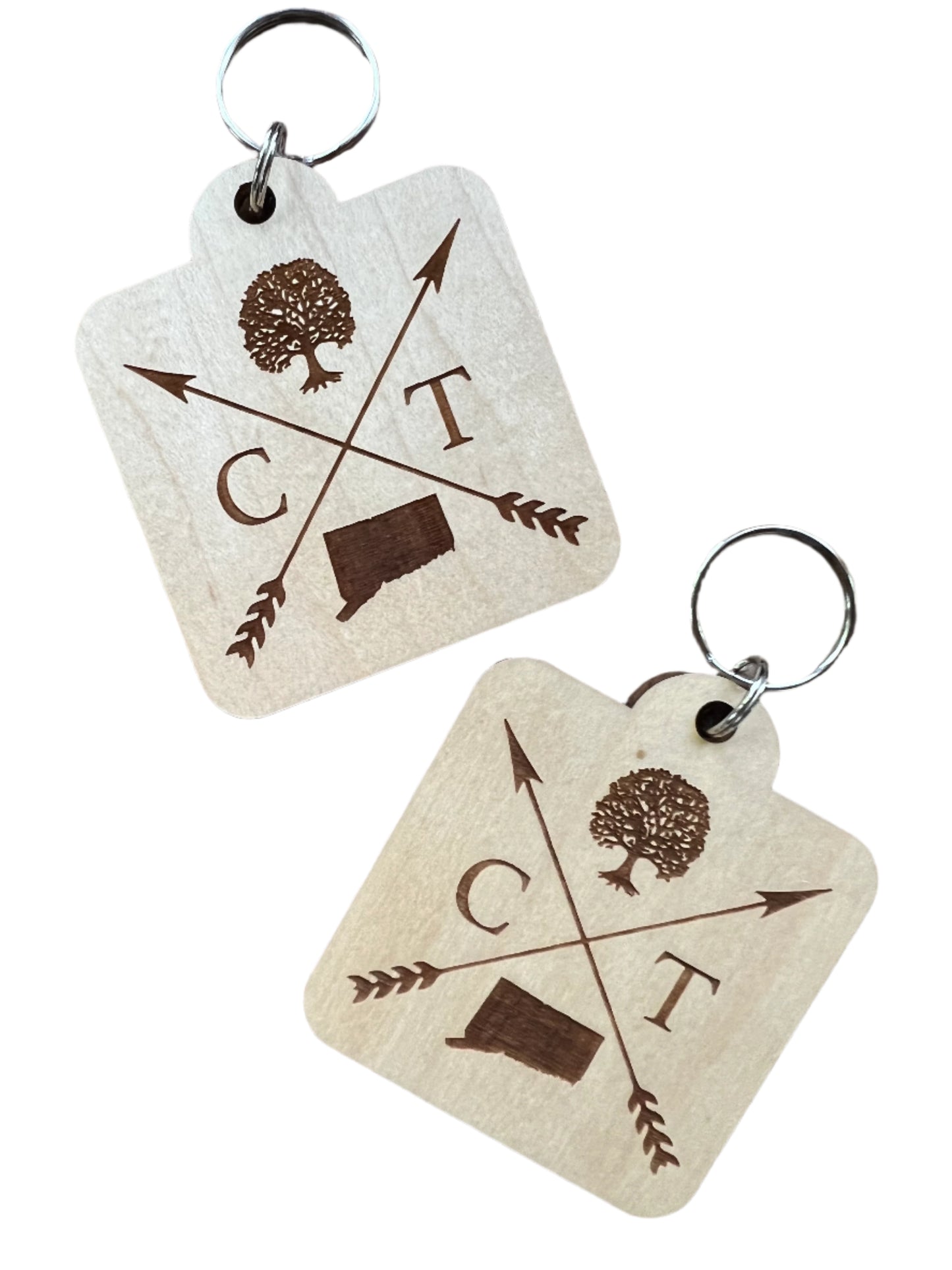 Iconic Connecticut Wood Cut Key Ring