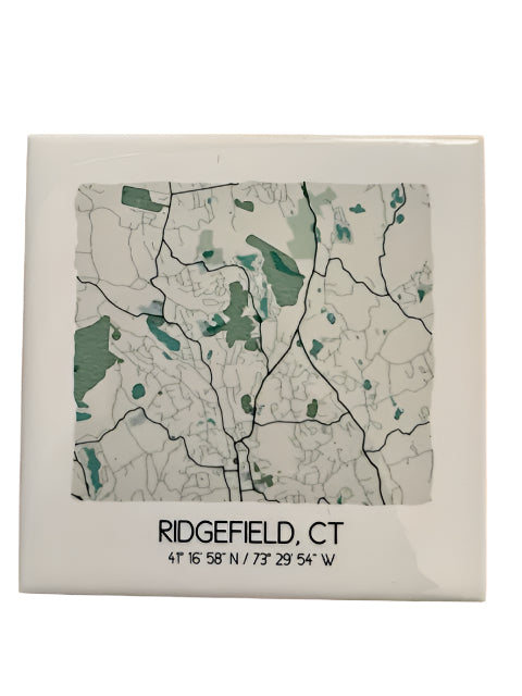 Ridgefield CT Map Art Tile Coasters - Set of 4