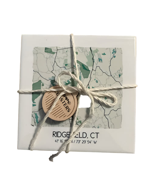 Ridgefield CT Map Art Tile Coasters - Set of 4