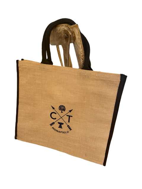 Navy Rope Handle Jute Tote - Iconic Ridgefield Design