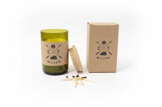 Wilton CT Recycled Wine Bottle Soy Candle
