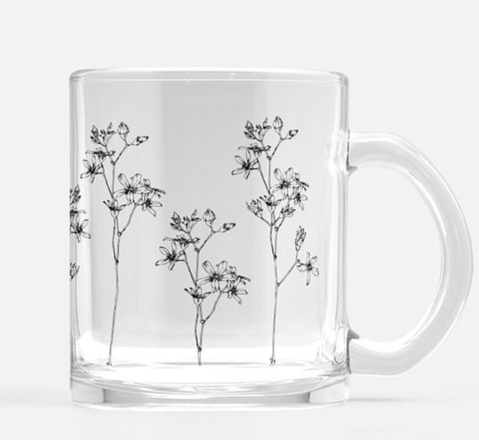 Glass Mug  White Flowers – Pigment