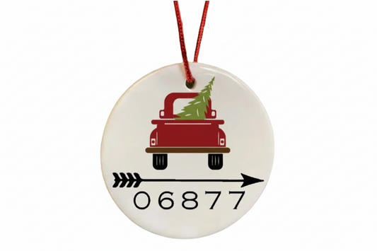 06877 Holiday Tree & Truck Ceramic Ornament - Exclusive Design