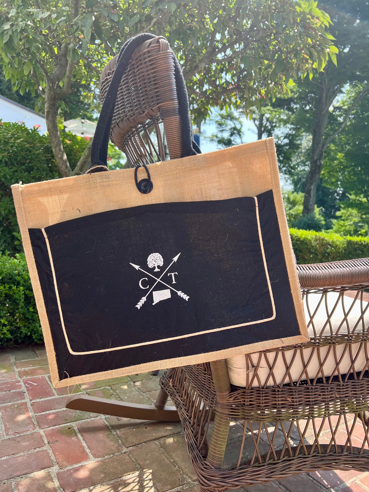 Extra Large Connecticut Black Jute Tote