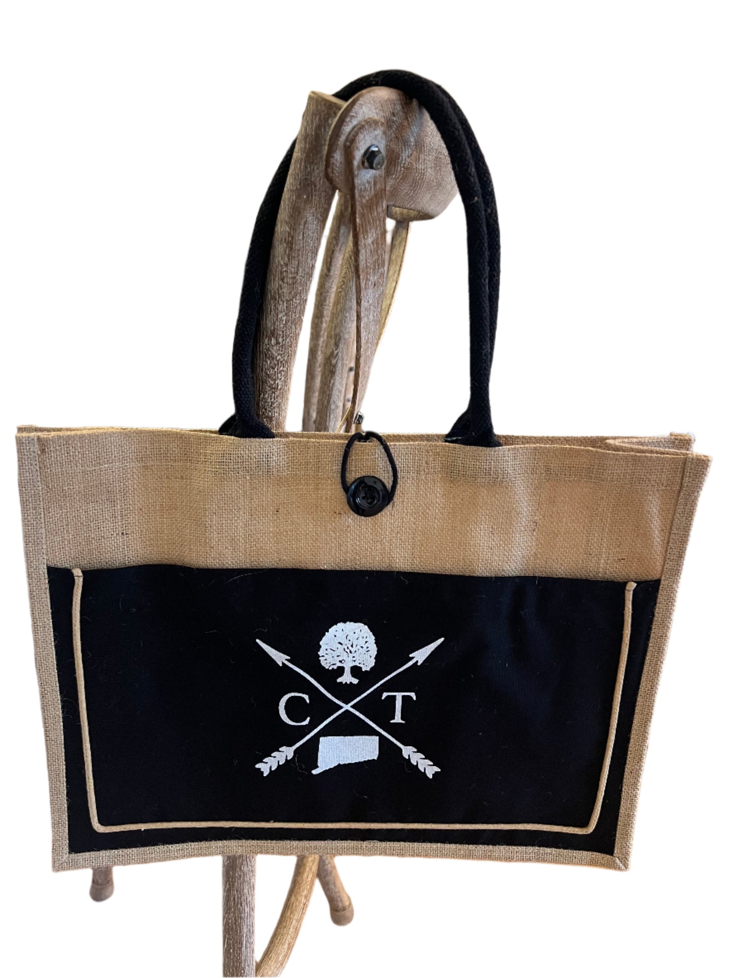 Extra Large Connecticut Black Jute Tote