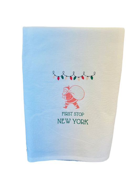 Santa First Stop NY Tea Towel -  Exclusive Design