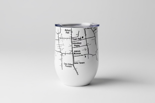Ridgefield CT Map Wine Tumbler - 12 oz Insulated Stainless Steel