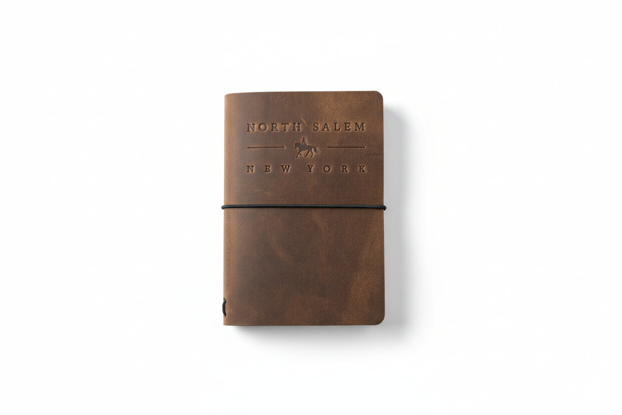 North Salem New York leather journal with equestrian design - hometown gift