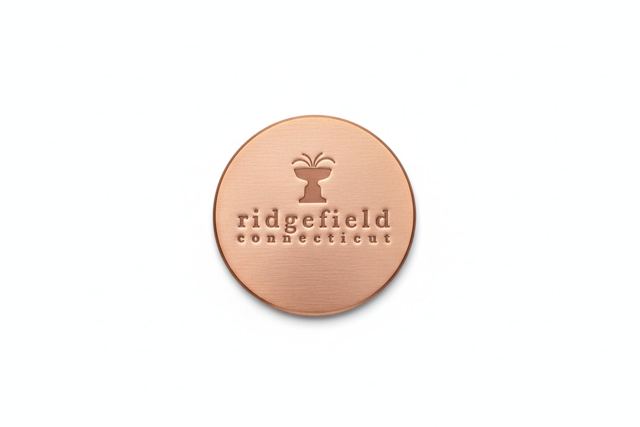 Ridgefield CT leather coaster with Cass Gilbert fountain design - hometown gift